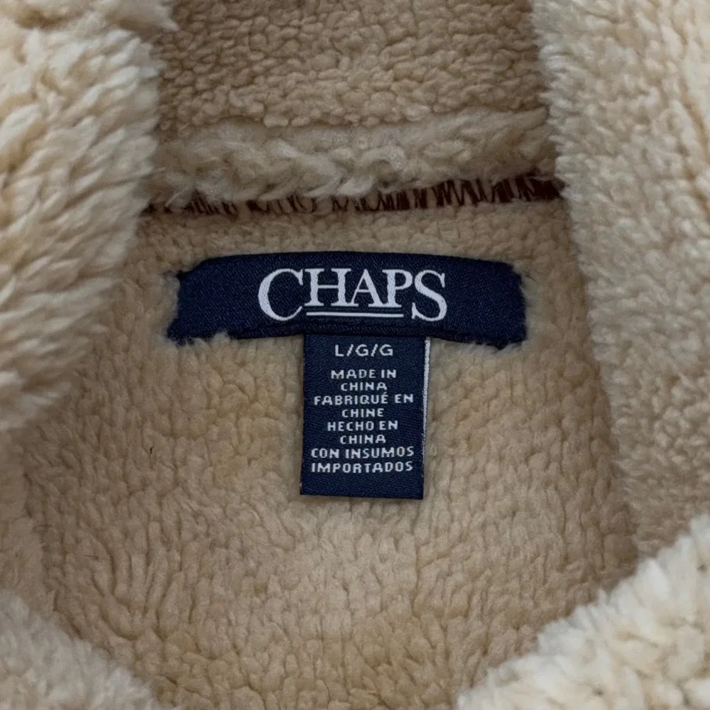 Chaps Faux Suede Shearling Lined Vest Womens L Brown NWT Open Front Drape Boho